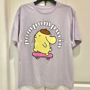 Sanrio Pompompurin Skateboard Boyfriend Fit Girls T-Shirt 100% Cotton Sz L NWOT